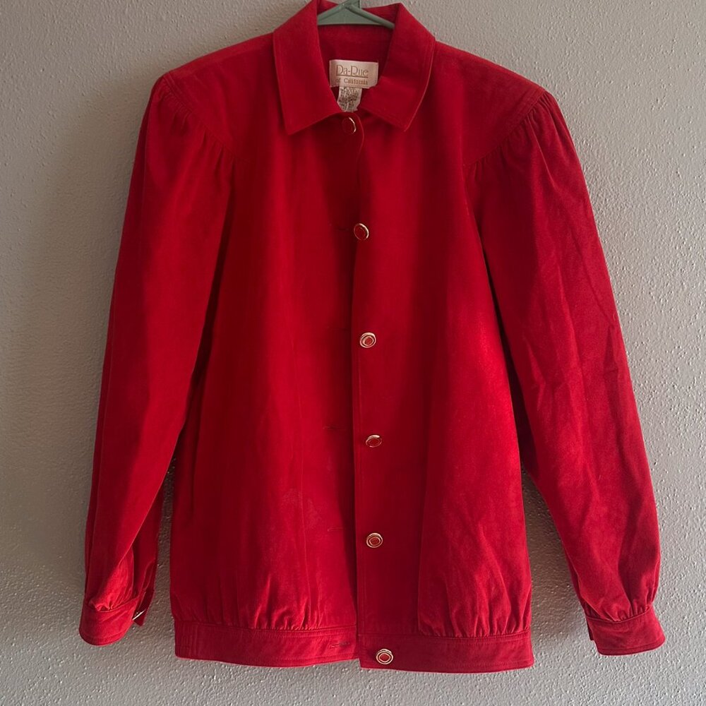 80s red blouse with balloon sleeves